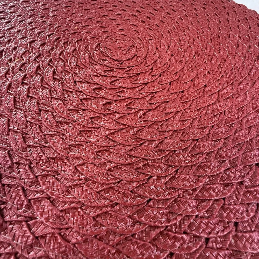 Set of 6 Red Round Braided Woven Placemats 15” Rustic Farmhouse Table Decor